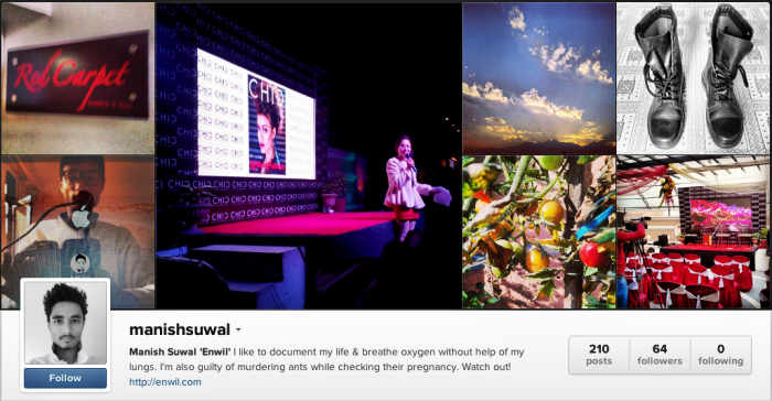 Instagram Profile of Manish Suwal Enwil