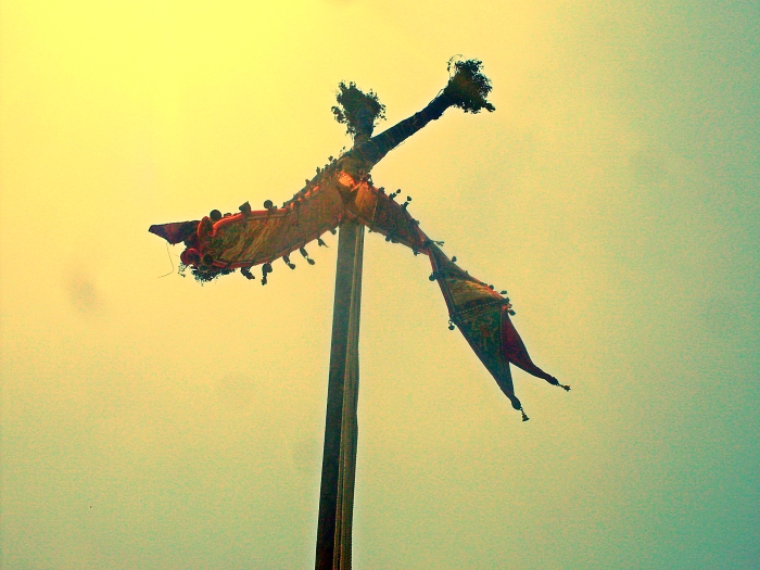 RIse of Linga During Bisket Jatra in Bhaktapur, Nepal