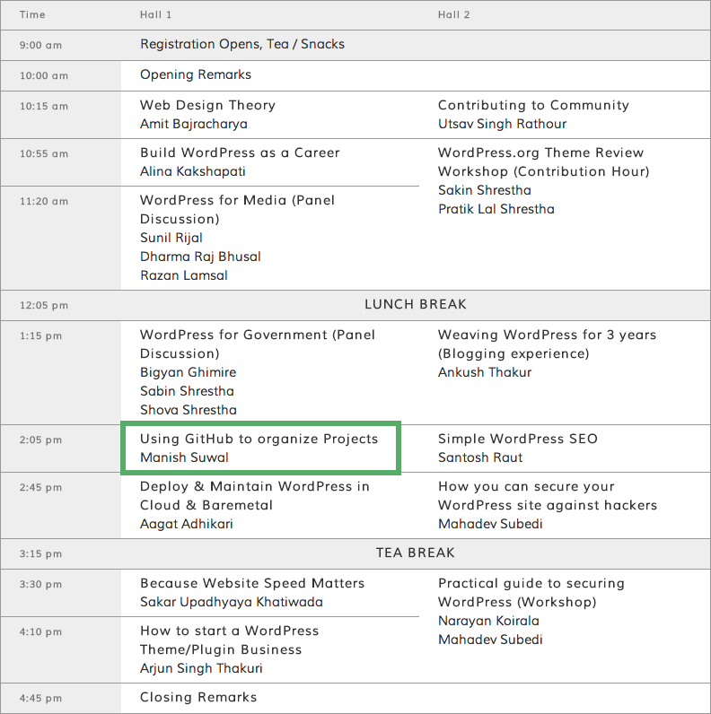 WordCamp Nepal 2014 Schedule